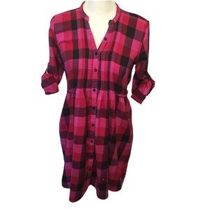 Victoria's Secret PINK Plaid Tunic Shirt Dress Belted Red M 3/4 Sleeve Women's.
